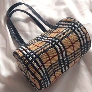 Mini Beaded Barrel Plaid Evening Bag